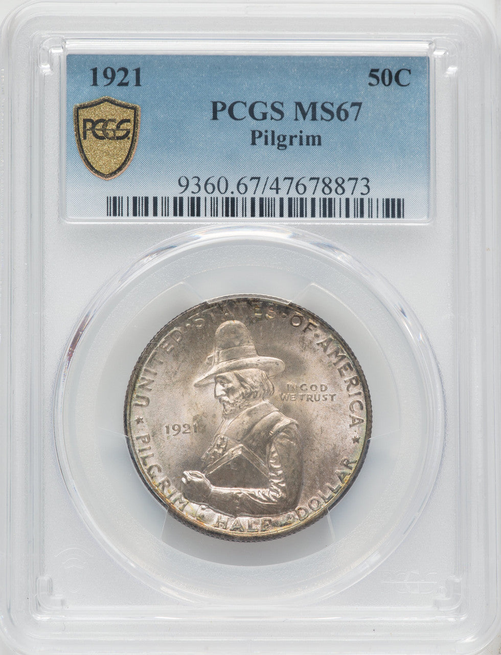 1921 50C Pilgrim Commemorative Silver PCGS MS67