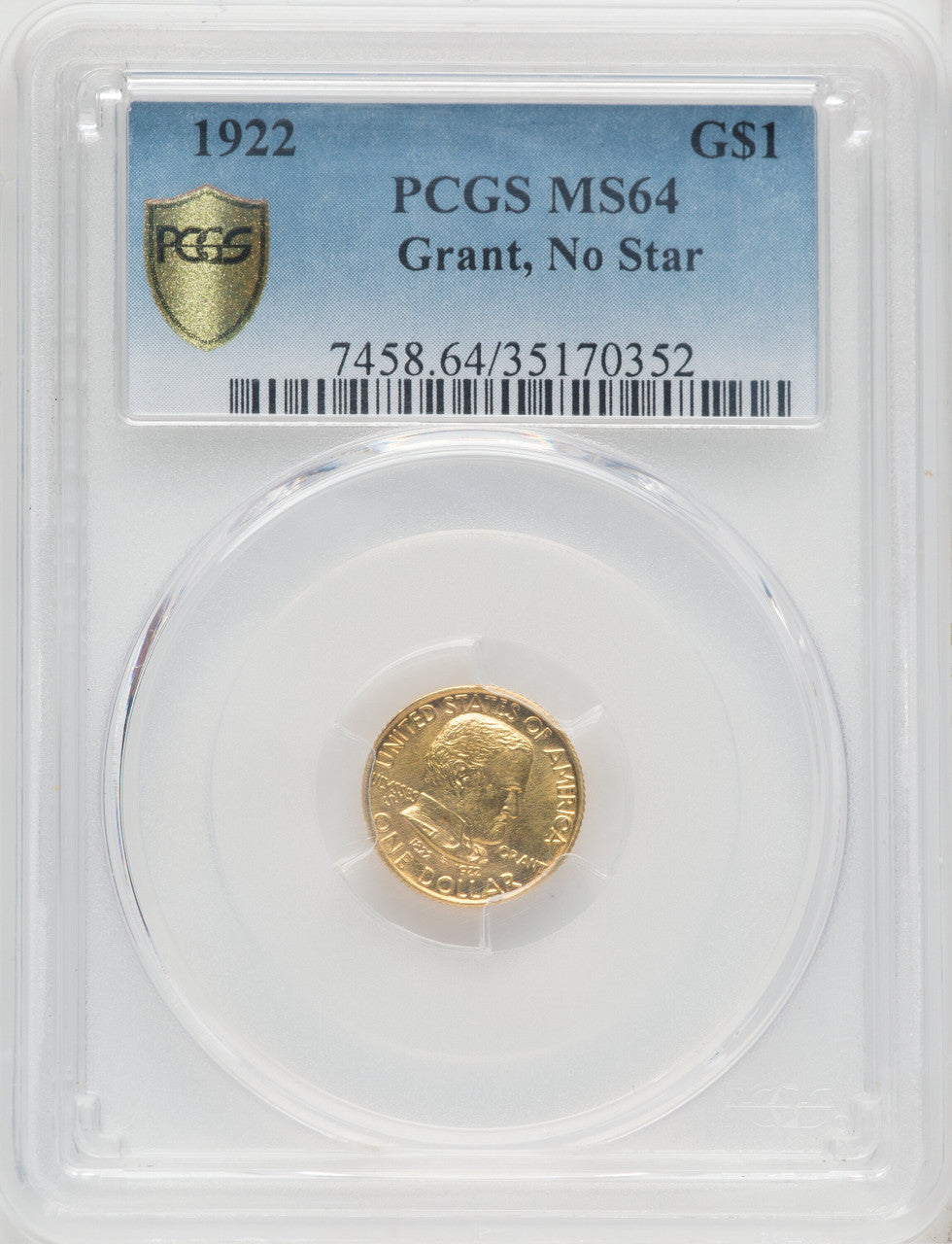 1922 G$1 Grant No Star Commemorative Gold PCGS MS64