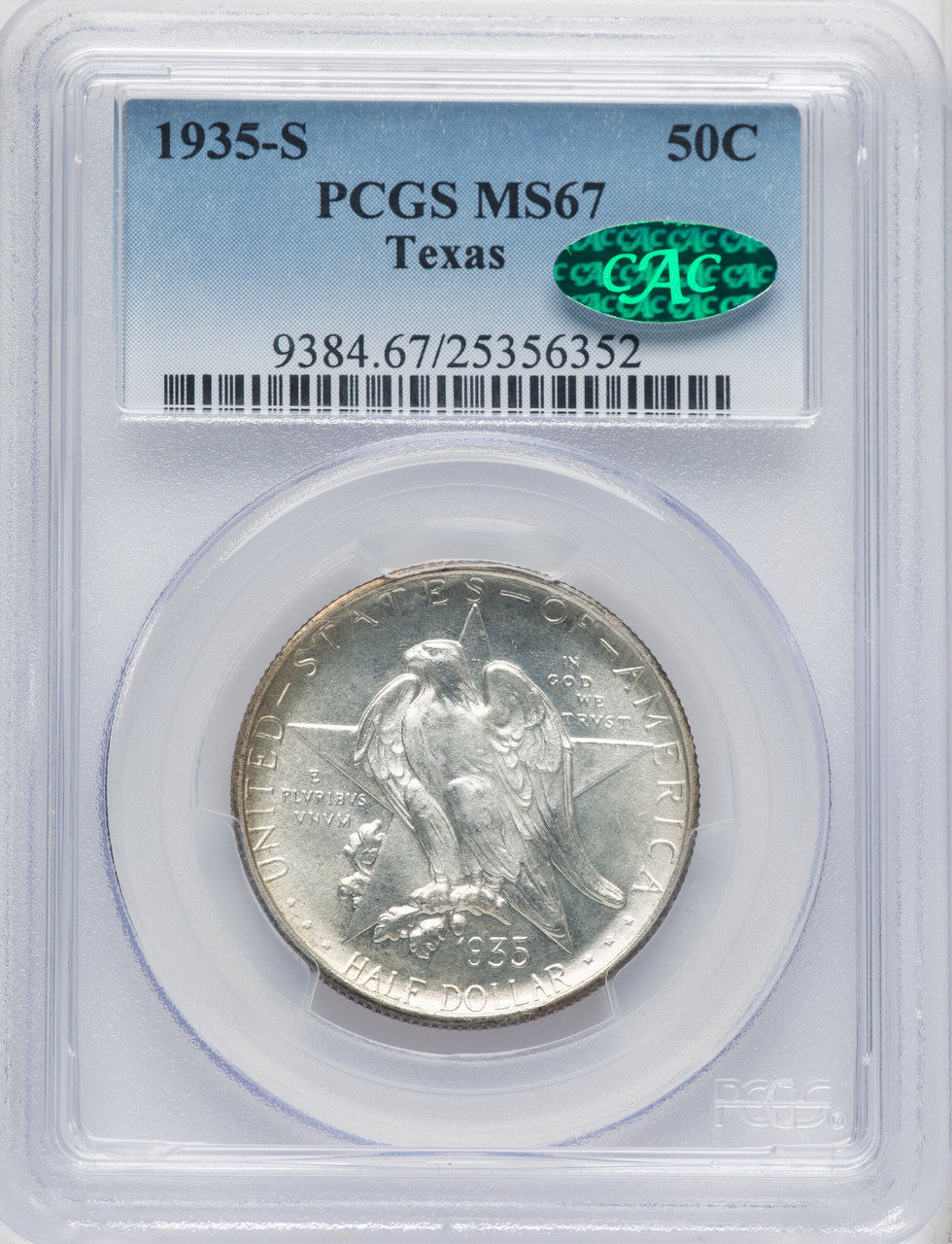 1935-S 50C Texas CAC Commemorative Silver PCGS MS67