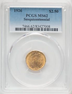 1926 $2.50 SESQUI Commemorative Gold PCGS MS62
