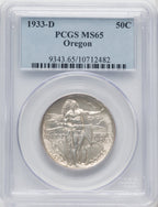 1933-D 50C Oregon Commemorative Silver PCGS MS65