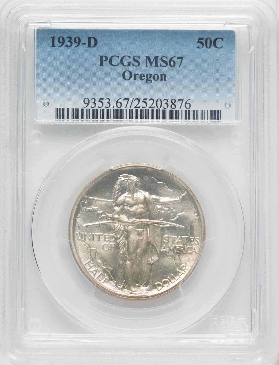1939-D 50C Oregon Commemorative Silver PCGS MS67