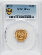 1854 $2.50 Liberty Quarter Eagle PCGS MS63