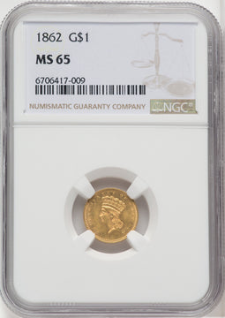 1862 G$1 Gold Dollar NGC MS65