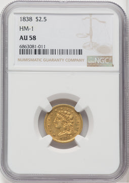 1838 $2.50 HM-1 Classic Quarter Eagle NGC AU58
