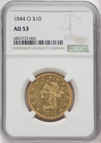 1844-O $10 Liberty Eagle NGC AU53