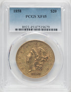 1858 $20 Liberty Double Eagle PCGS XF45