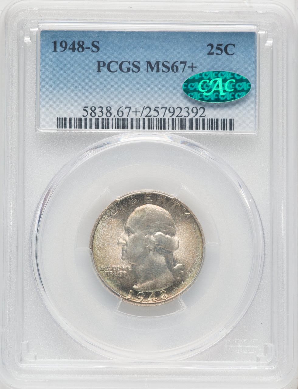 1948-S 25C CAC Washington Quarter PCGS MS67+