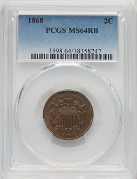 1868 2C RB Two Cent Pieces PCGS MS64
