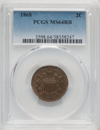 1868 2C RB Two Cent Pieces PCGS MS64