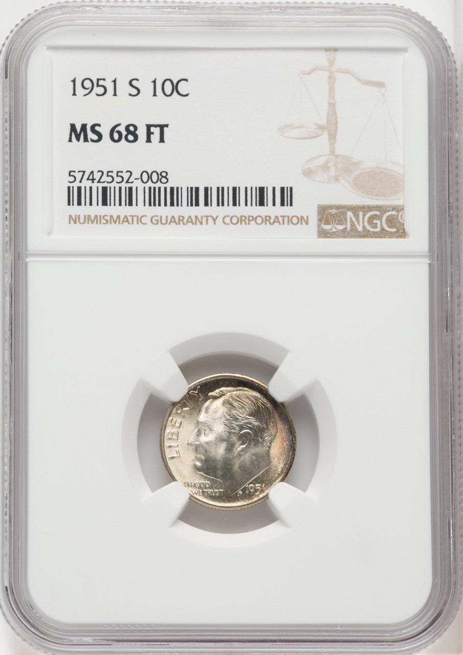 1951-S 10C FB Roosevelt Dime NGC MS68