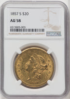 1857-S $20 Liberty Double Eagle NGC AU58