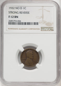 1922 No D Strong Reverse BN Lincoln Cent NGC F12