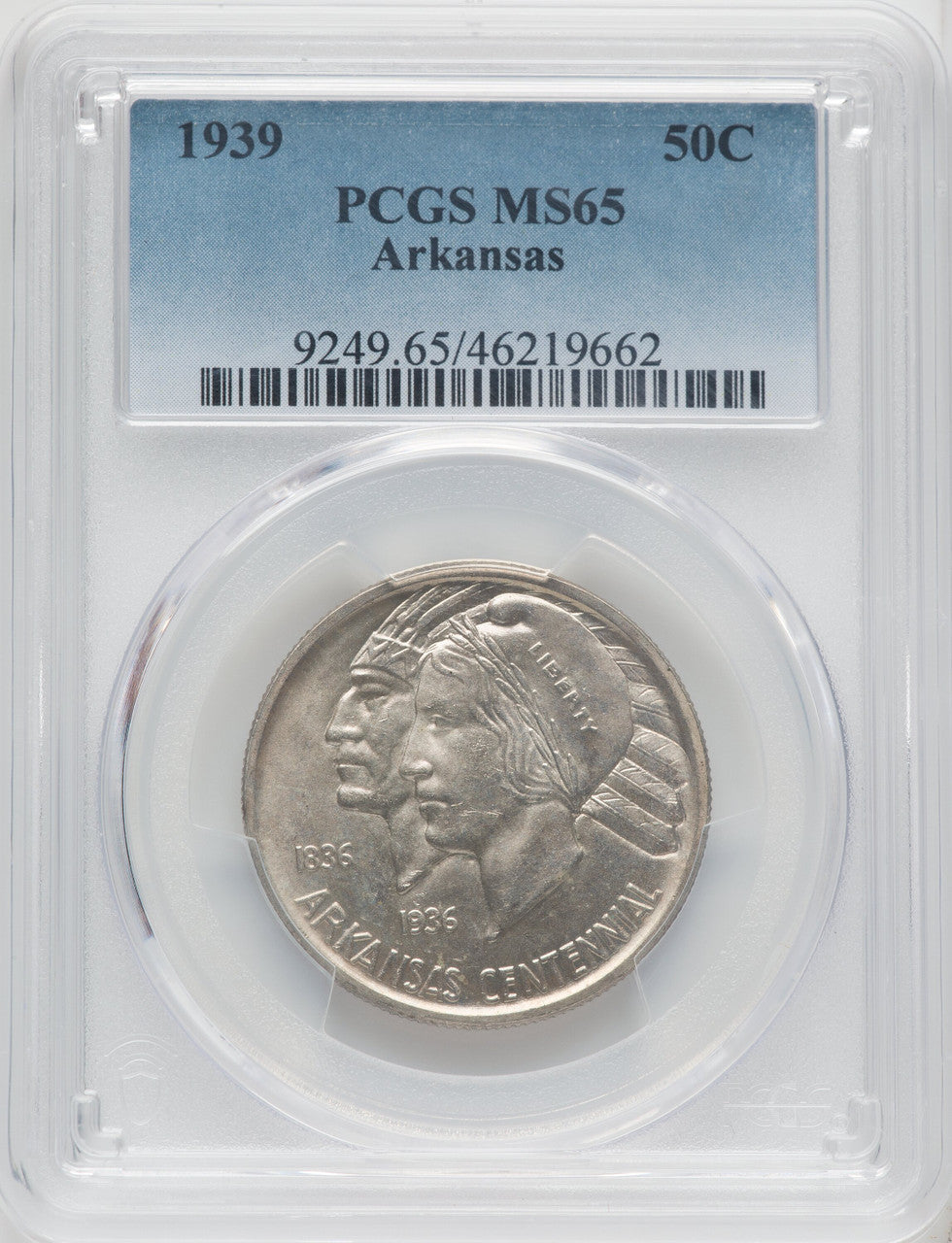 1939 50C Arkansas Commemorative Silver PCGS MS65