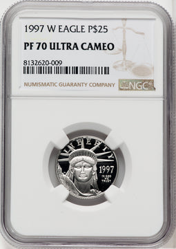 1997-W $25 Quarter-Ounce Platinum Eagle Statue of Liberty Brown Label NGC PF70
