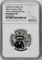 2007-W $50 Half-Ounce Platinum Eagle Reverse Proof Brown Label NGC PF70