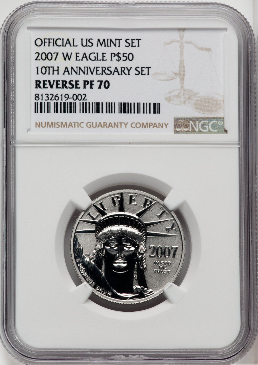 2007-W $50 Half-Ounce Platinum Eagle Reverse Proof Brown Label NGC PF70