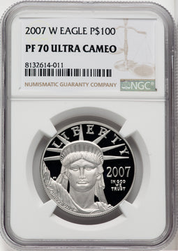 2007-W $100 One-Ounce Platinum Eagle Statue of Liberty Brown Label NGC PF70