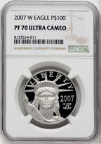 2007-W $100 One-Ounce Platinum Eagle Statue of Liberty Brown Label NGC PF70