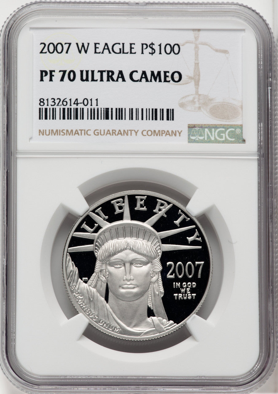 2007-W $100 One-Ounce Platinum Eagle Statue of Liberty Brown Label NGC PF70
