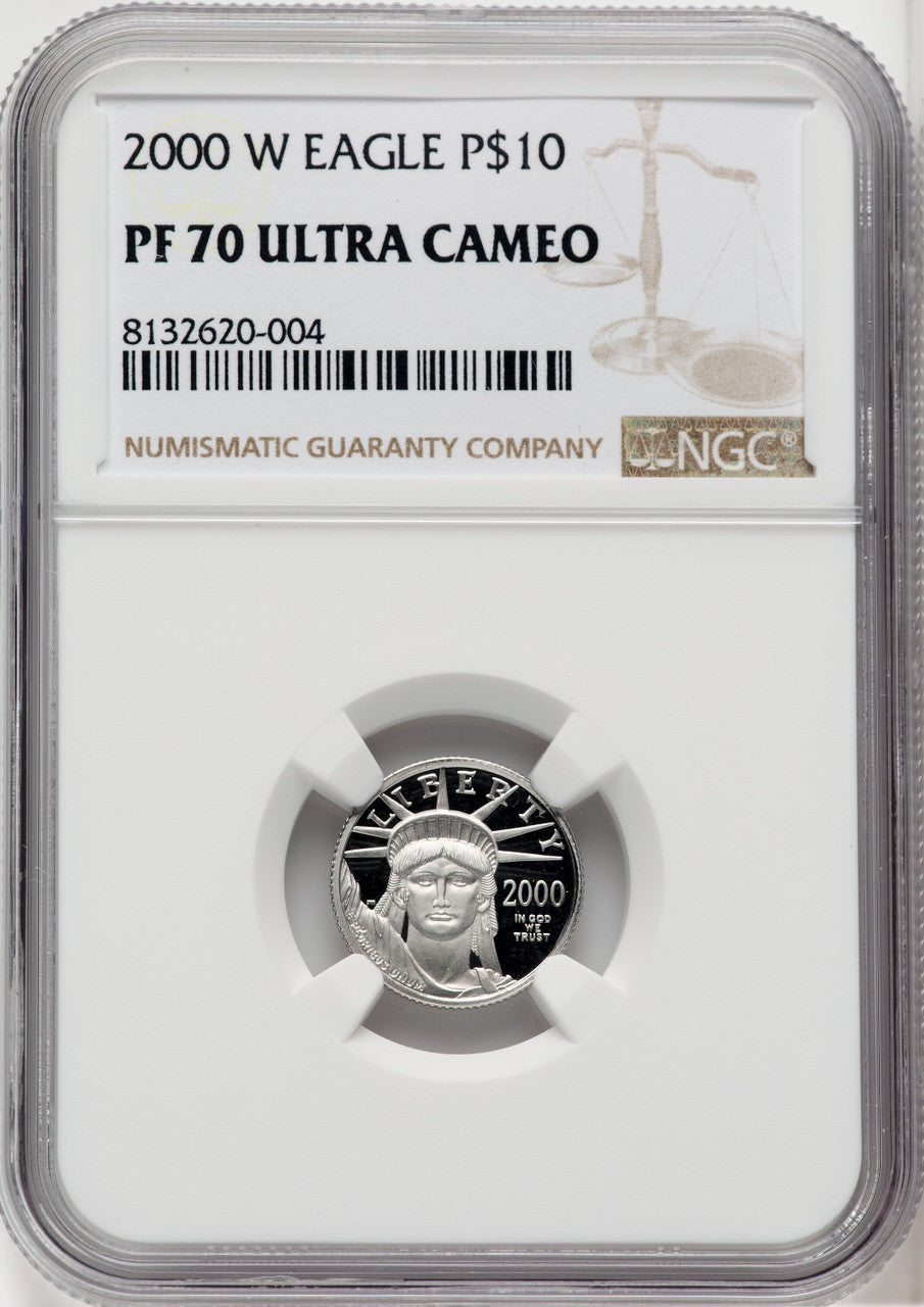 2000 W $10 Tenth oz Platinum American Eagle Brown Label NGC PF70