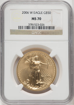 2006-W $50 One-Ounce Gold Eagle 20th Anniversary Brown Label NGC MS70