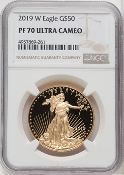 2019-W $50 One-Ounce Gold Eagle Brown Label NGC PF70
