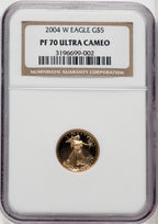 2004 W $5 Tenth oz Gold American Eagle Brown Label NGC PF70