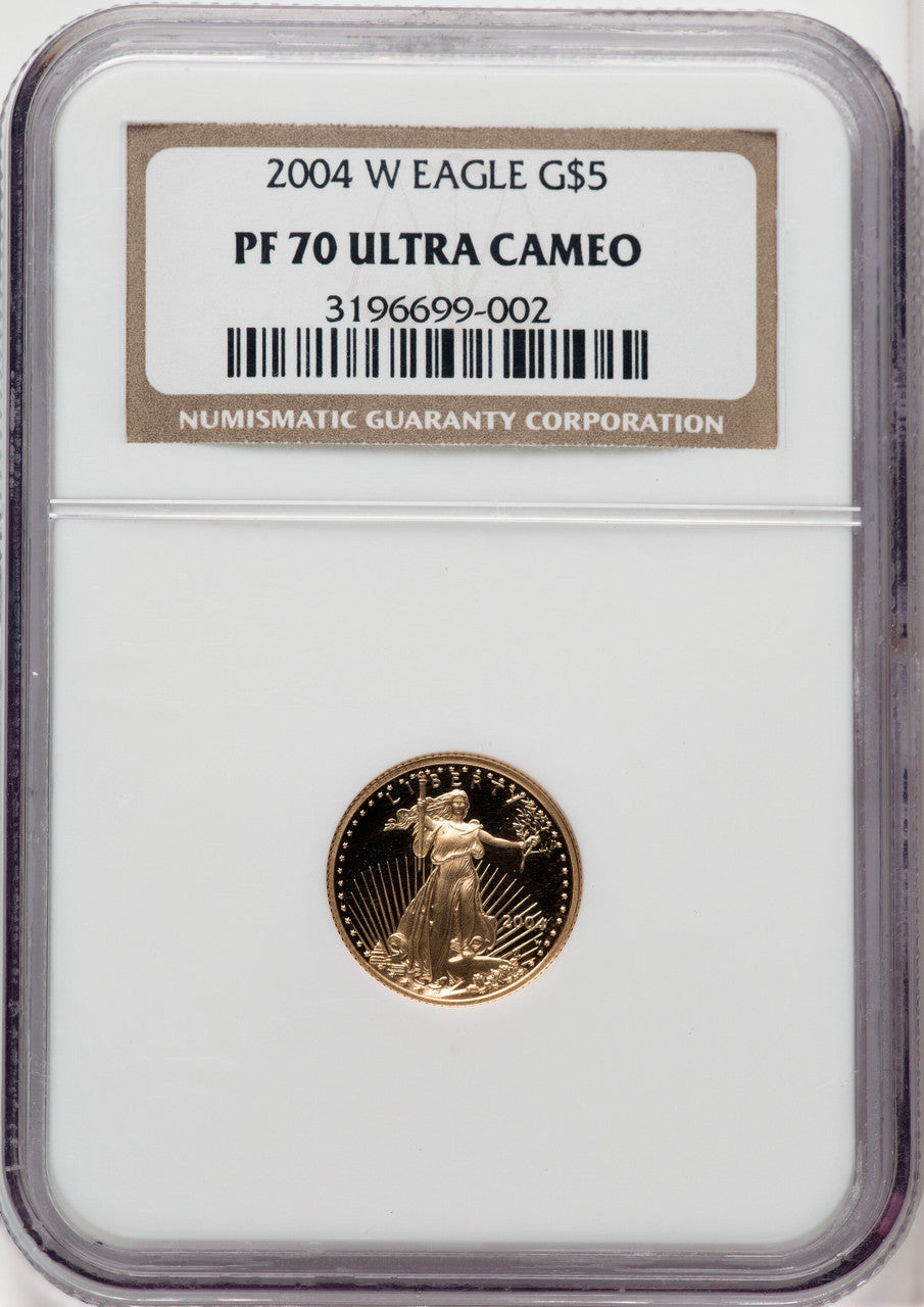 2004 W $5 Tenth oz Gold American Eagle Brown Label NGC PF70