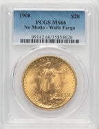 1908 NM $20 Wells Fargo Saint-Gaudens Double Eagle PCGS MS66 (766128011)