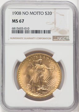 1908 $20 NO MOTTO Saint-Gaudens Double Eagle NGC MS67 (765810047)