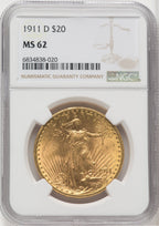 1911-D $20 Saint-Gaudens Double Eagle NGC MS62