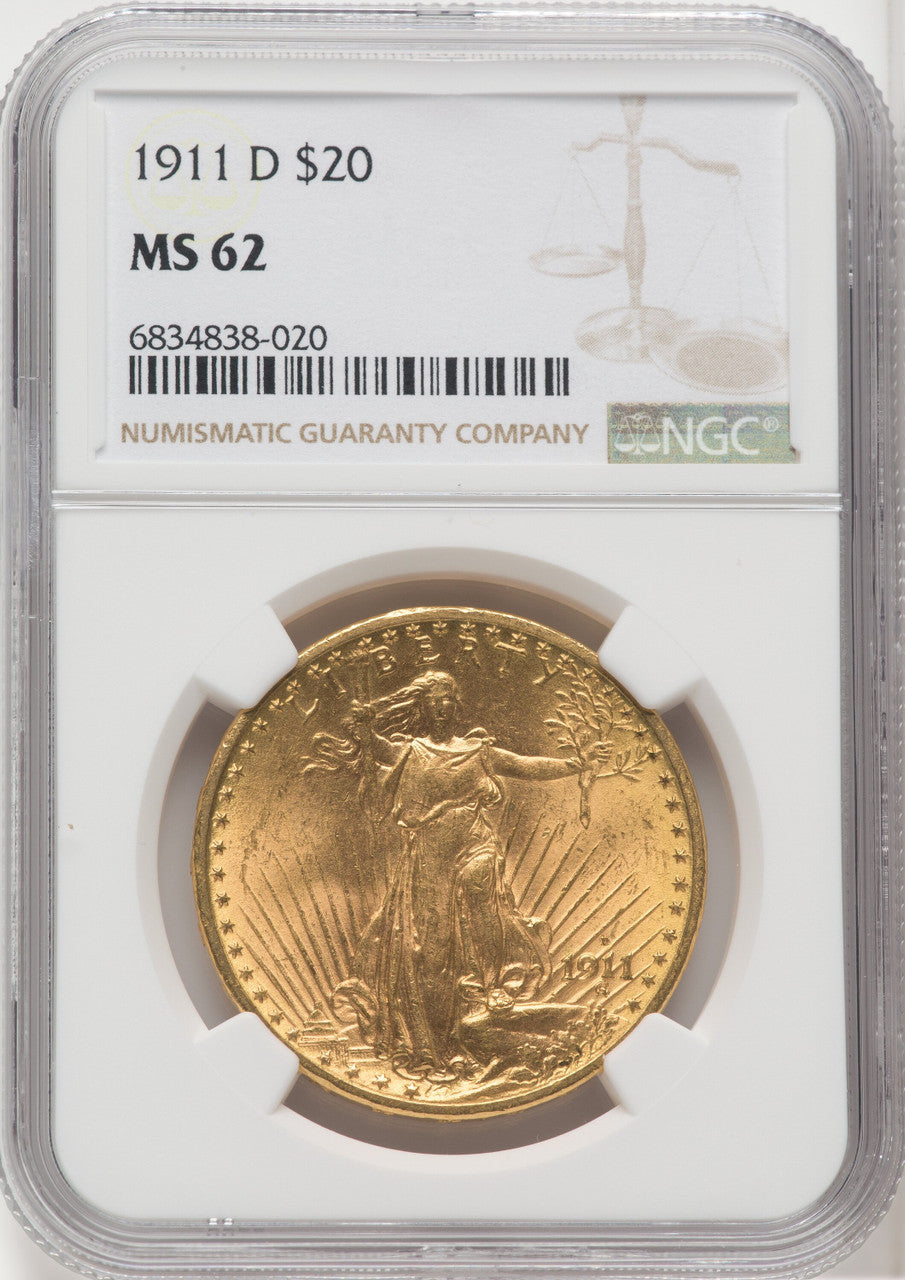 1911-D $20 Saint-Gaudens Double Eagle NGC MS62