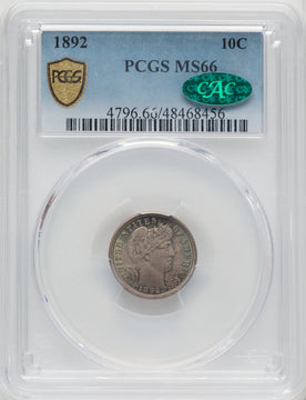 1892 10C CAC Barber Dime PCGS MS66