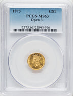 1873 G$1 OPEN 3 Gold Dollar PCGS MS63 (764710005)