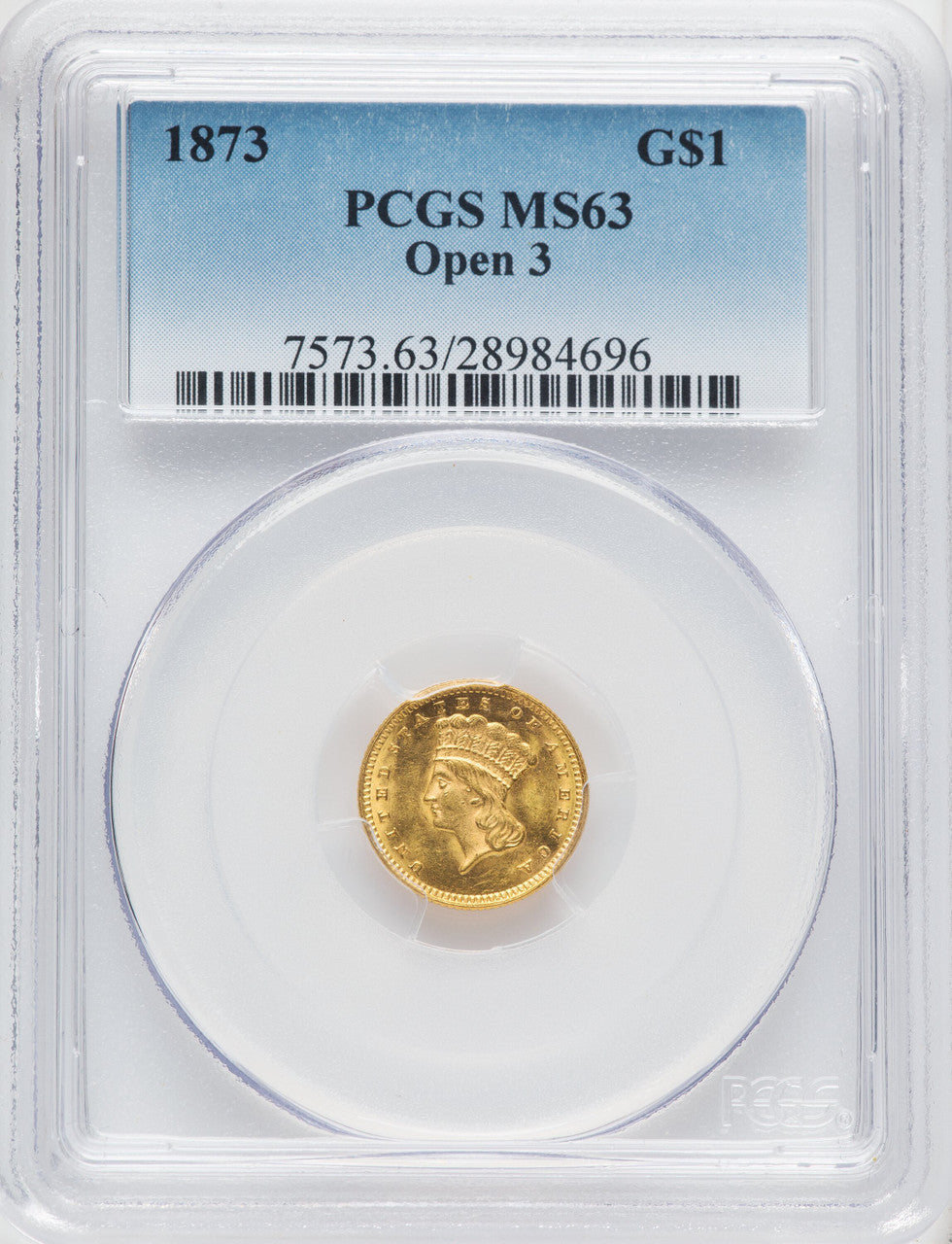 1873 G$1 OPEN 3 Gold Dollar PCGS MS63 (764710005)