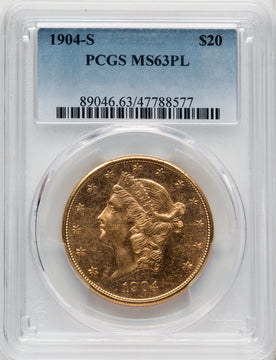 1904-S $20 PL Liberty Double Eagle PCGS MS63