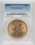 1897-S $20 Liberty Double Eagle PCGS MS63+