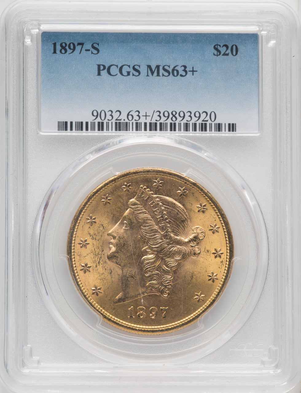 1897-S $20 Liberty Double Eagle PCGS MS63+
