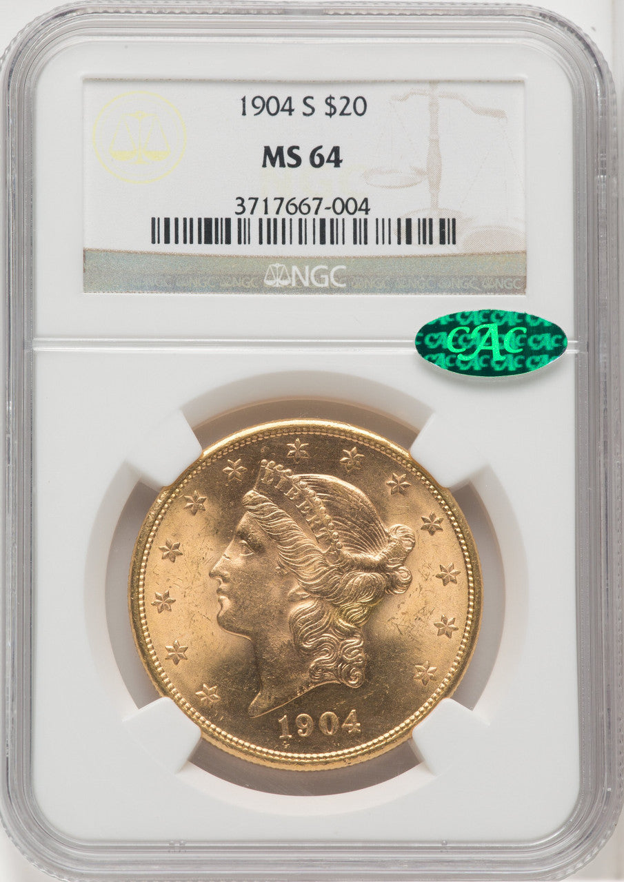 1904-S $20 CAC Liberty Double Eagle NGC MS64