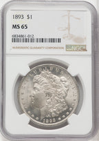 1893 $1 Morgan Dollar NGC MS65