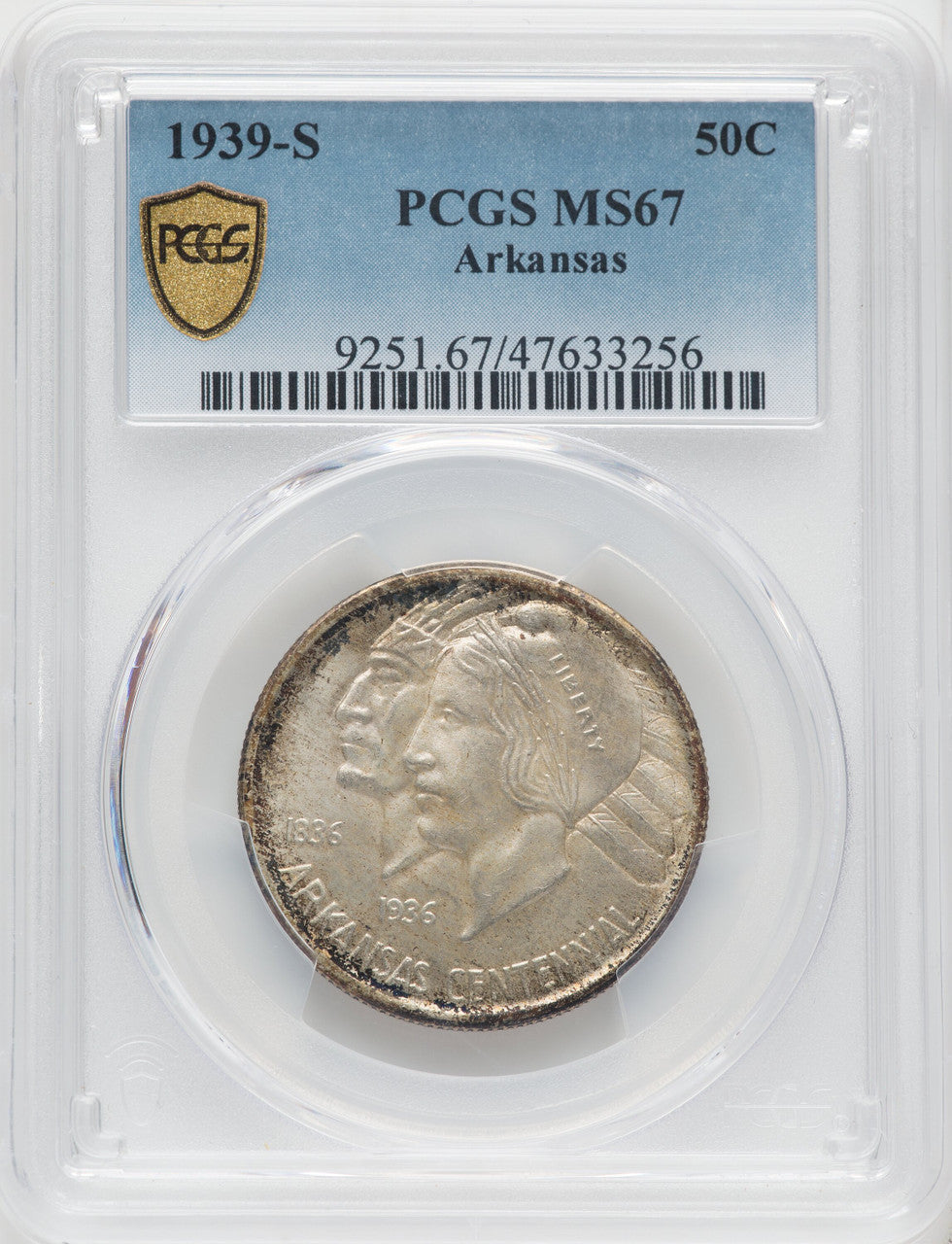 1939-S 50C Arkansas Commemorative Silver PCGS MS67