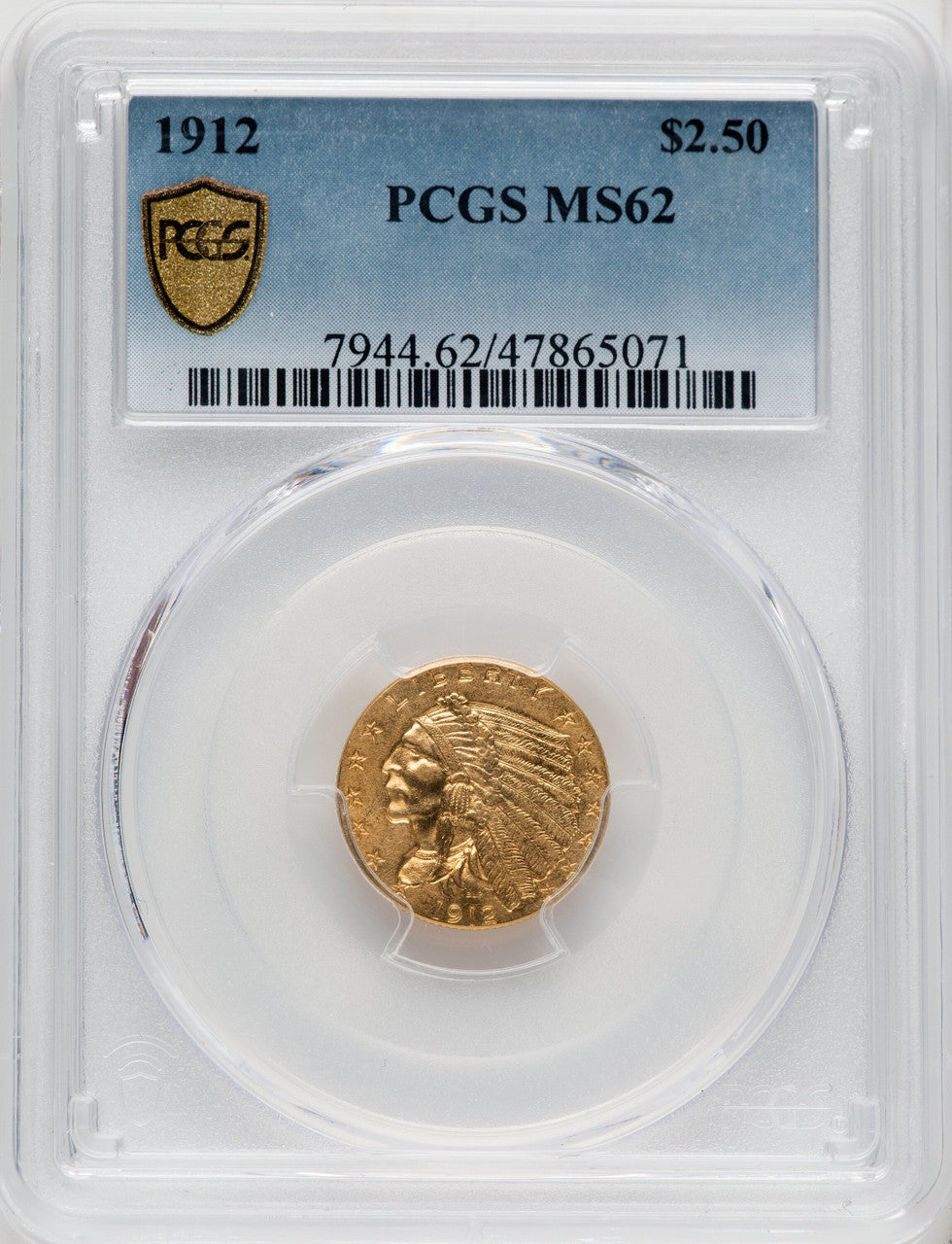 1912 $2.50 Indian Quarter Eagle PCGS MS62