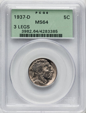 1937-D 5C Three-Legged Buffalo Nickel PCGS MS64