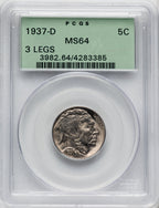 1937-D 5C Three-Legged Buffalo Nickel PCGS MS64