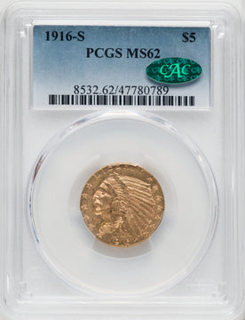1916-S $5 Indian Half Eagle PCGS MS62
