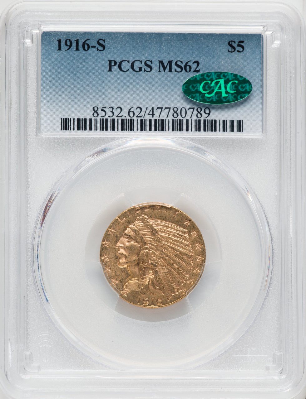 1916-S $5 Indian Half Eagle PCGS MS62
