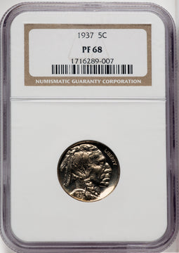 1937 5C Proof Buffalo Nickel NGC PR68