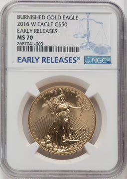 2016-W $50 One-Ounce Gold Eagle First Strike 30th Anniversary ER Blue NGC MS70
