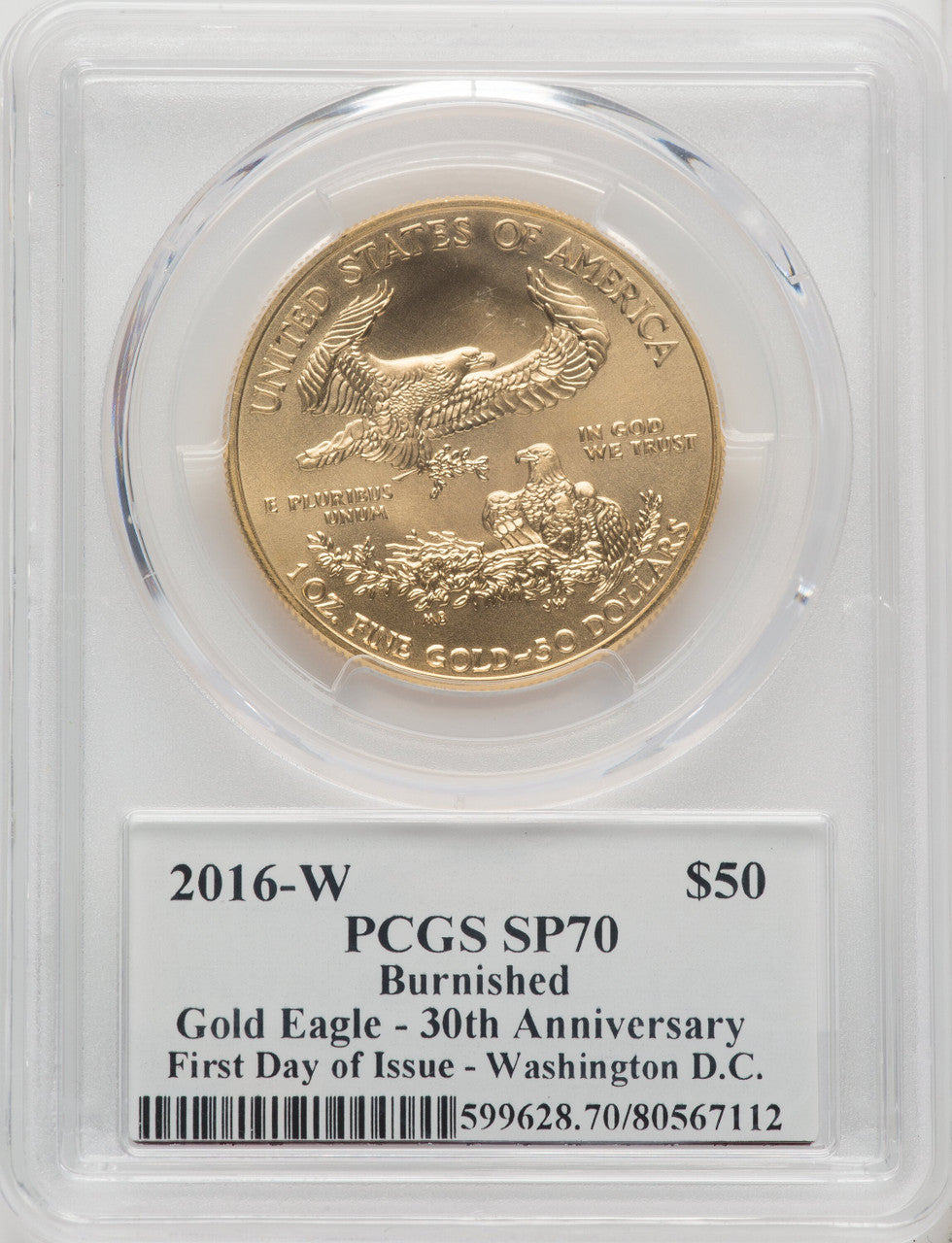 2016-W $50 One-Ounce Gold Eagle Washington PCGS SP70